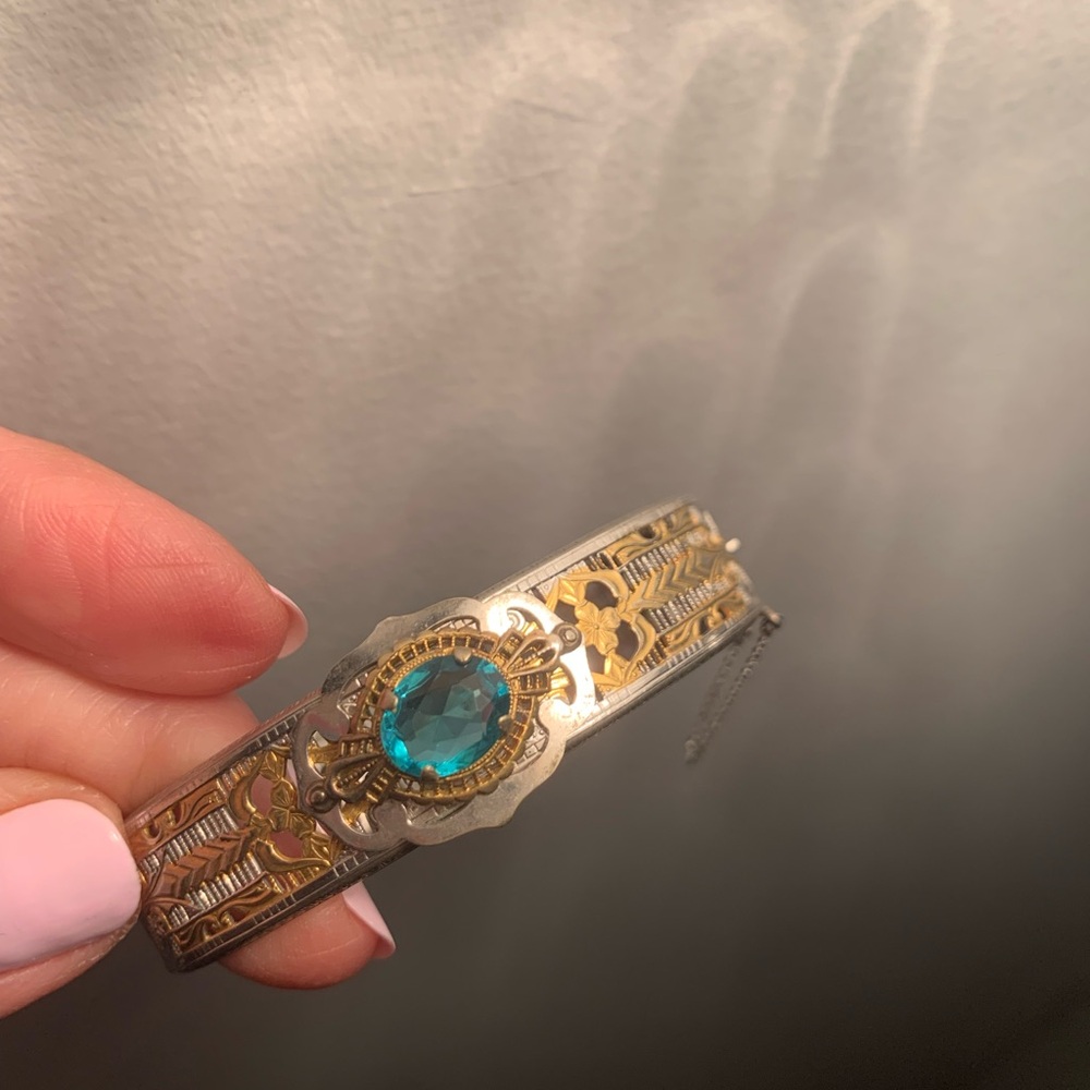 Gold and Silver Bracelet with Blue Accent